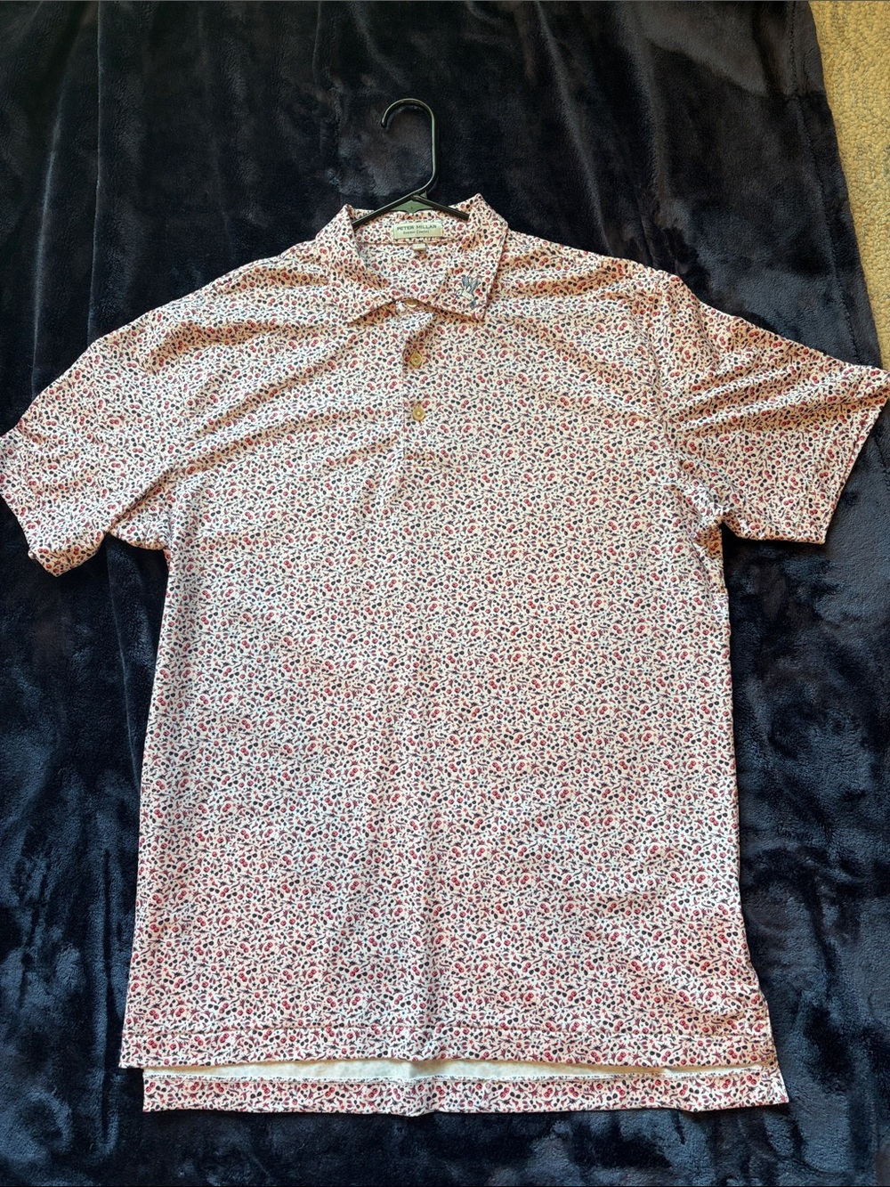 Peter Millar Dri-fit polo with red, white and blue designs
